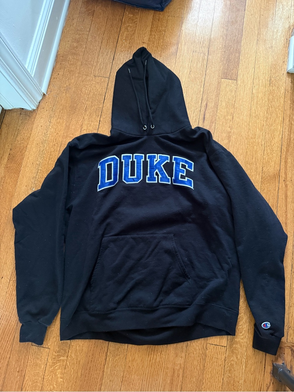 Champion Black Hoodie with Blue DUKE Applique